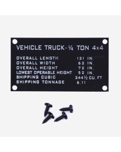 Shipping Data Plate for Late Willys MB